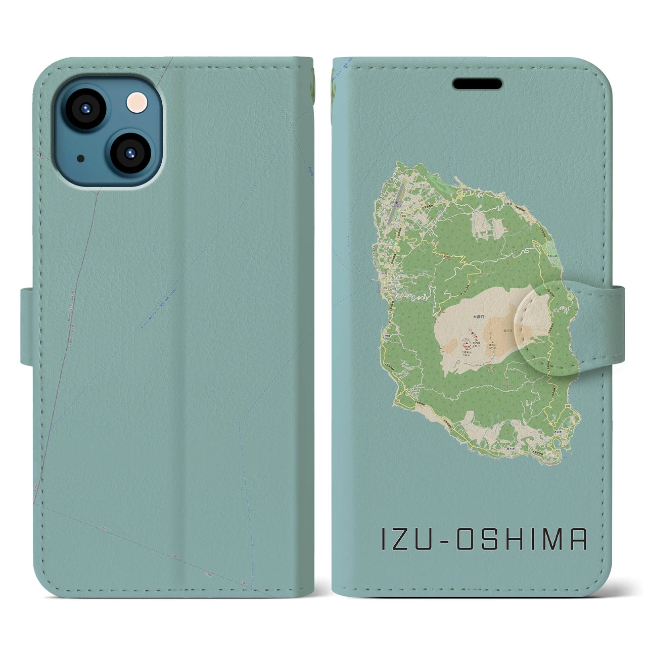 【伊豆大島(東京都)】地図柄iPhoneケース(手帳タイプ)ナチュラル・iPhone 13 用