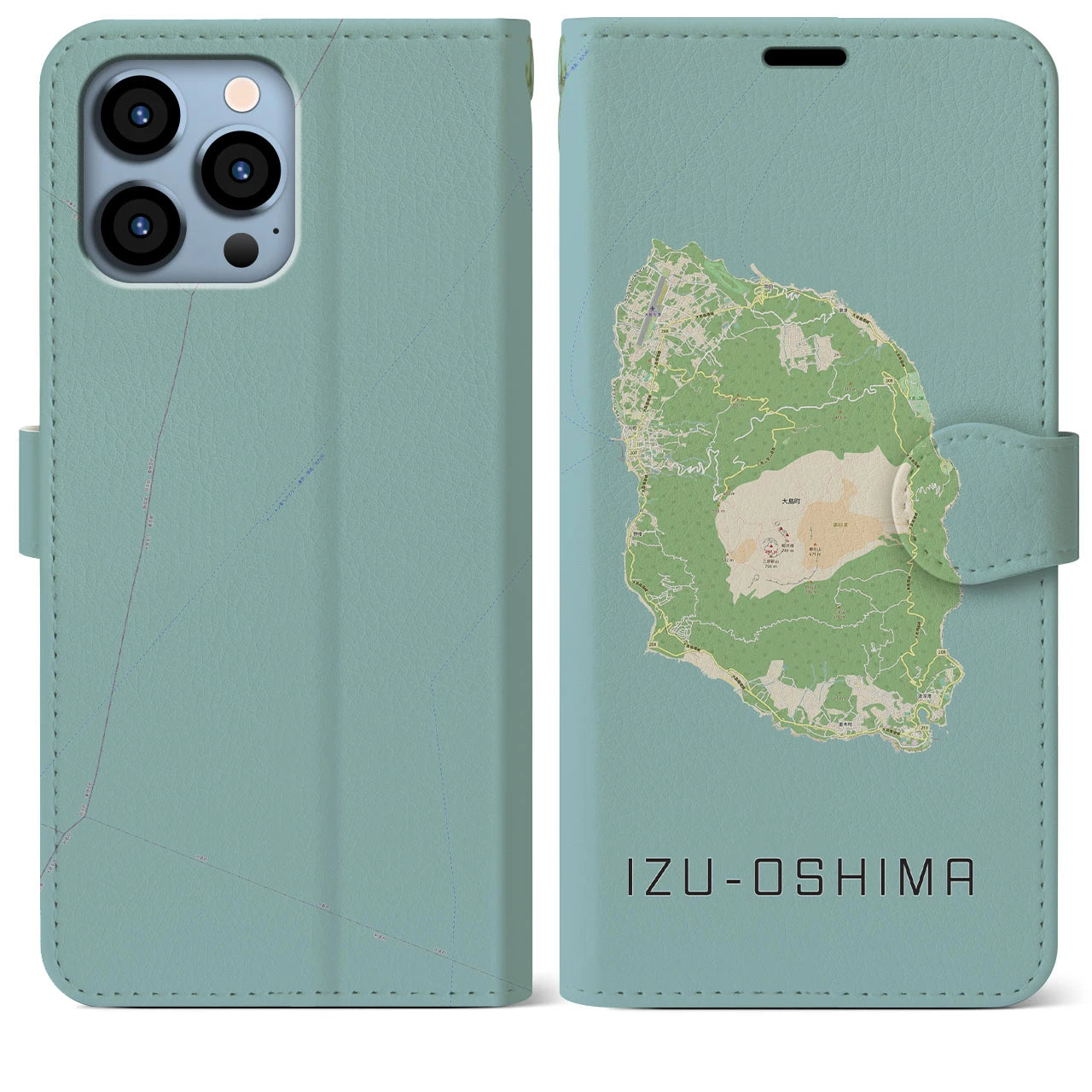 【伊豆大島(東京都)】地図柄iPhoneケース(手帳タイプ)ナチュラル・iPhone 13 Pro Max 用