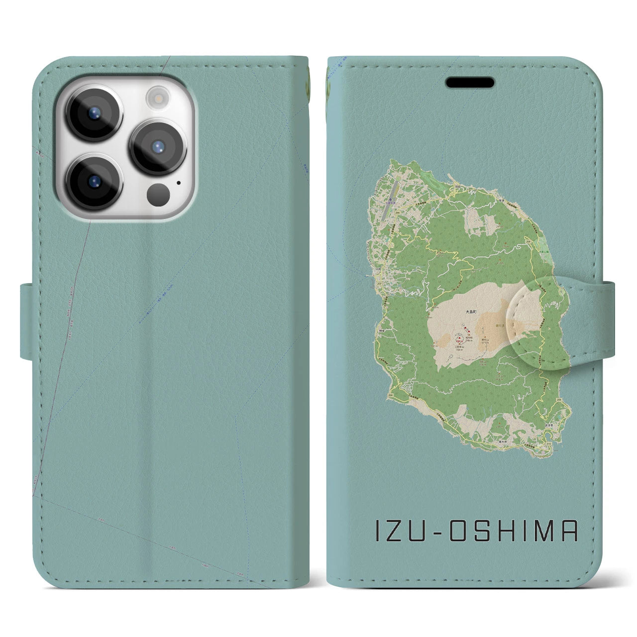【伊豆大島(東京都)】地図柄iPhoneケース(手帳タイプ)ナチュラル・iPhone 14 Pro 用