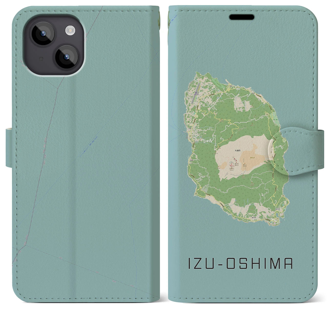 【伊豆大島(東京都)】地図柄iPhoneケース(手帳タイプ)ナチュラル・iPhone 14 Plus 用