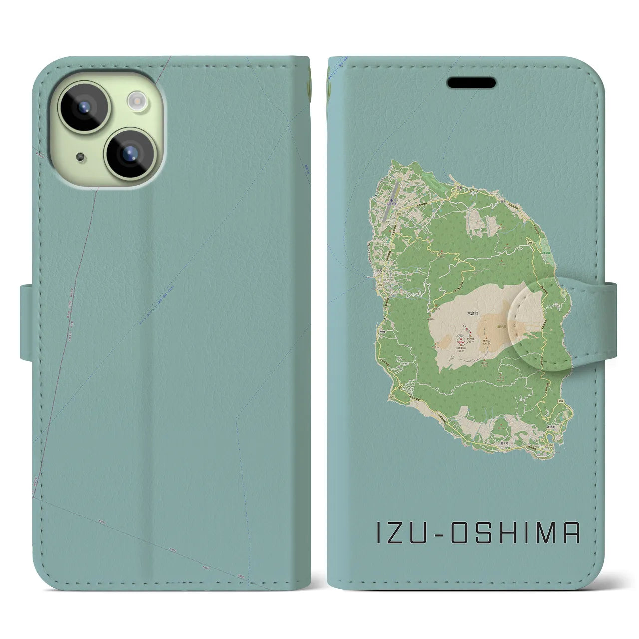 【伊豆大島(東京都)】地図柄iPhoneケース(手帳タイプ)ナチュラル・iPhone 15 用