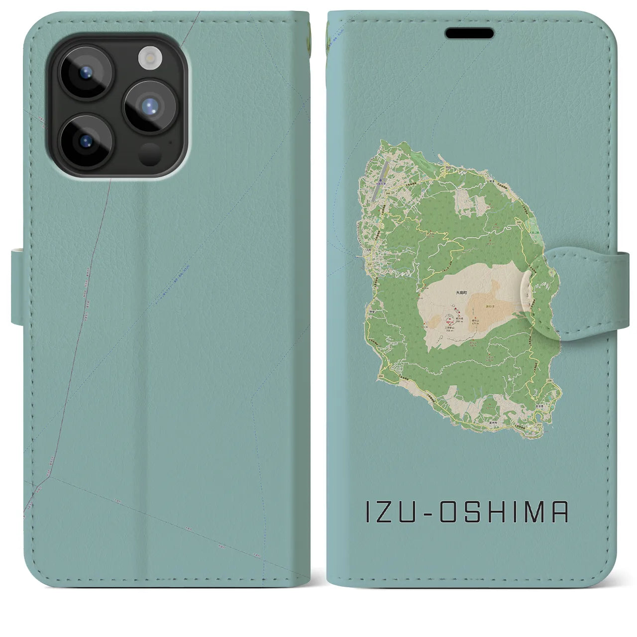 【伊豆大島(東京都)】地図柄iPhoneケース(手帳タイプ)ナチュラル・iPhone 15 Pro Max 用