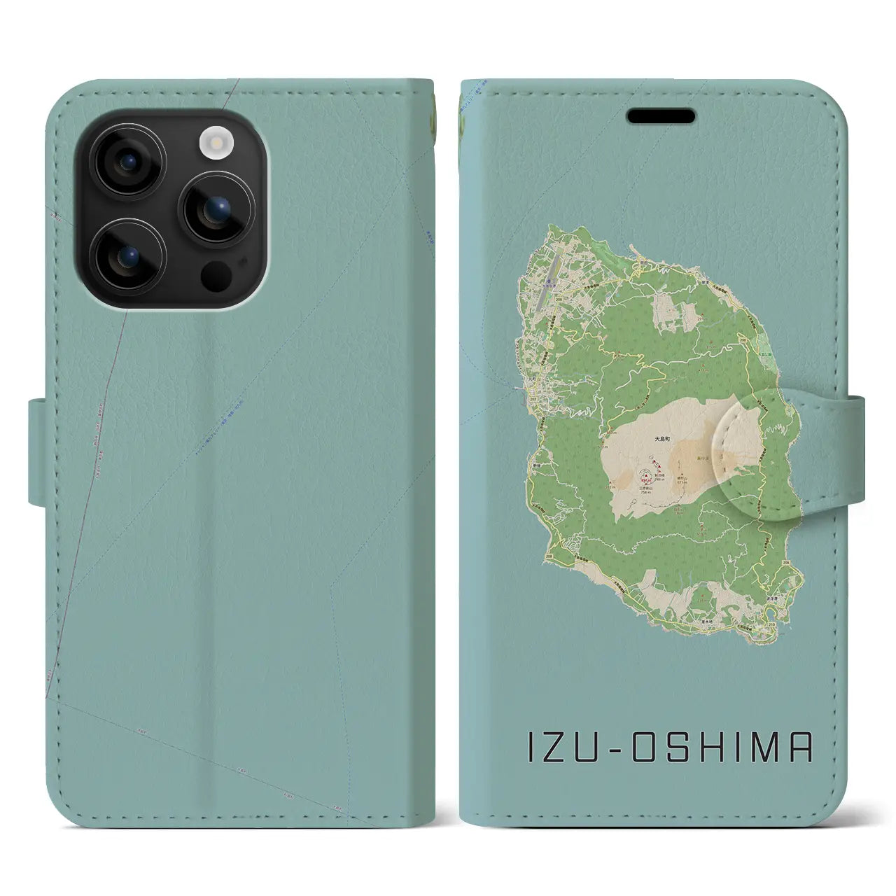 【伊豆大島(東京都)】地図柄iPhoneケース(手帳タイプ)ナチュラル・iPhone 16 用