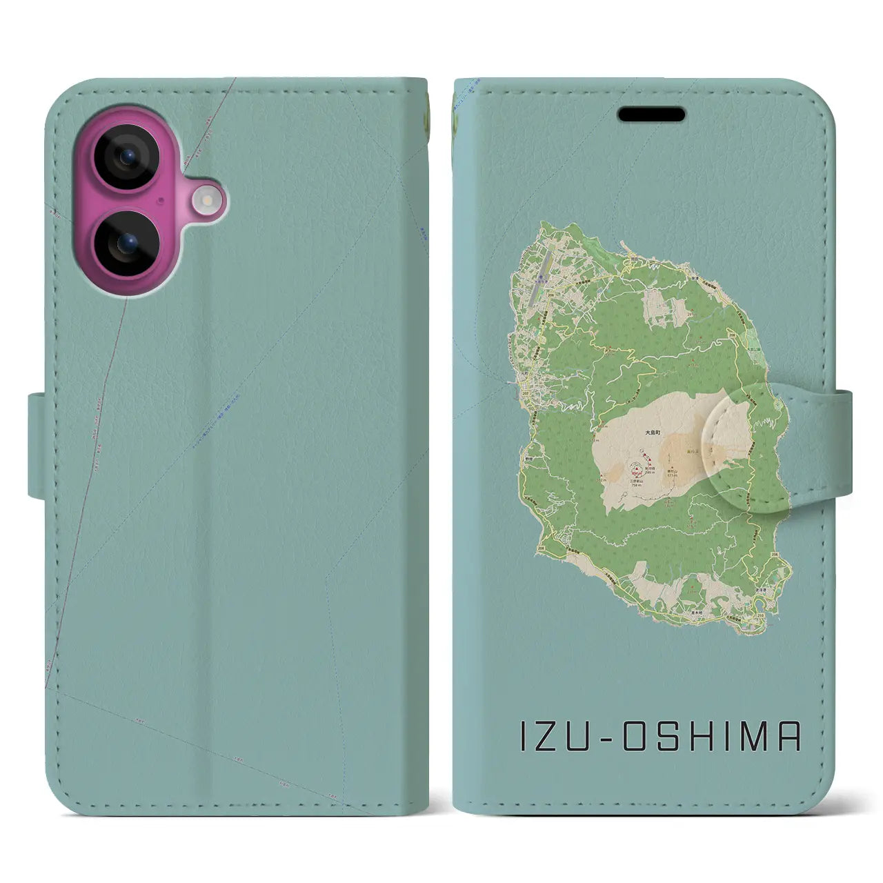 【伊豆大島(東京都)】地図柄iPhoneケース(手帳タイプ)ナチュラル・iPhone 16 Pro 用