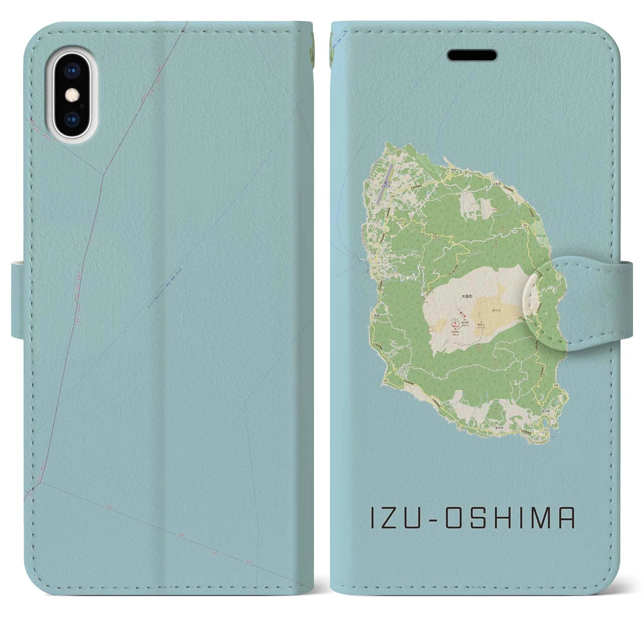 【伊豆大島(東京都)】地図柄iPhoneケース(手帳タイプ)ナチュラル・iPhone XS Max 用