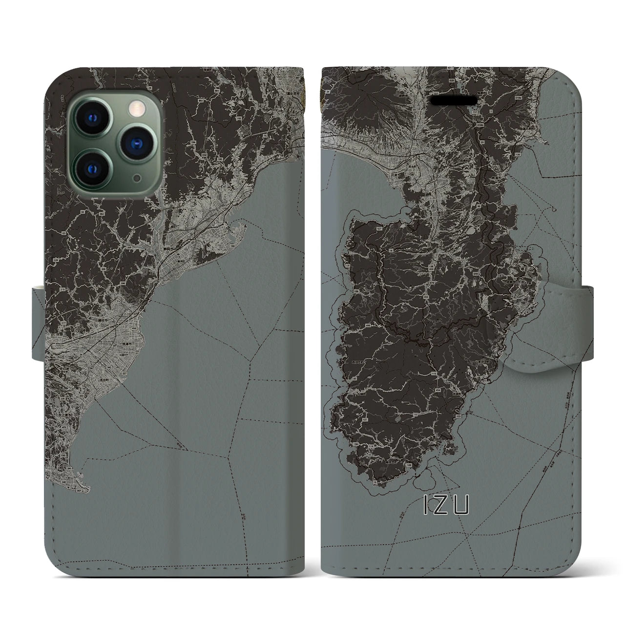 【伊豆2(静岡県)】地図柄iPhoneケース(手帳タイプ)モノトーン・iPhone 11 Pro 用