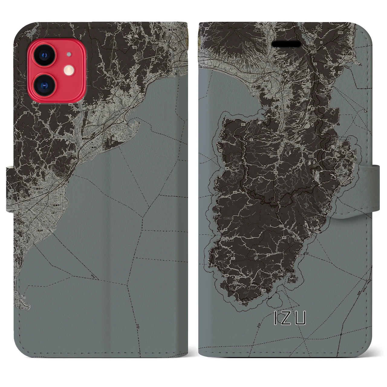 【伊豆2(静岡県)】地図柄iPhoneケース(手帳タイプ)モノトーン・iPhone 11 用