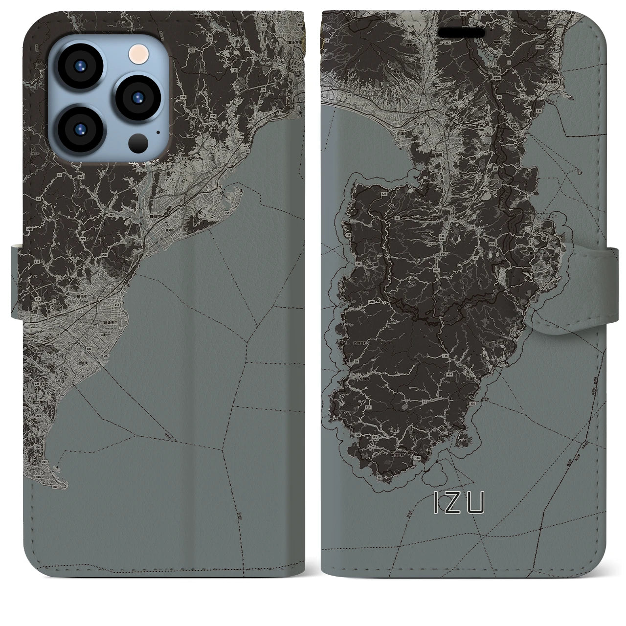 【伊豆2(静岡県)】地図柄iPhoneケース(手帳タイプ)モノトーン・iPhone 13 Pro Max 用