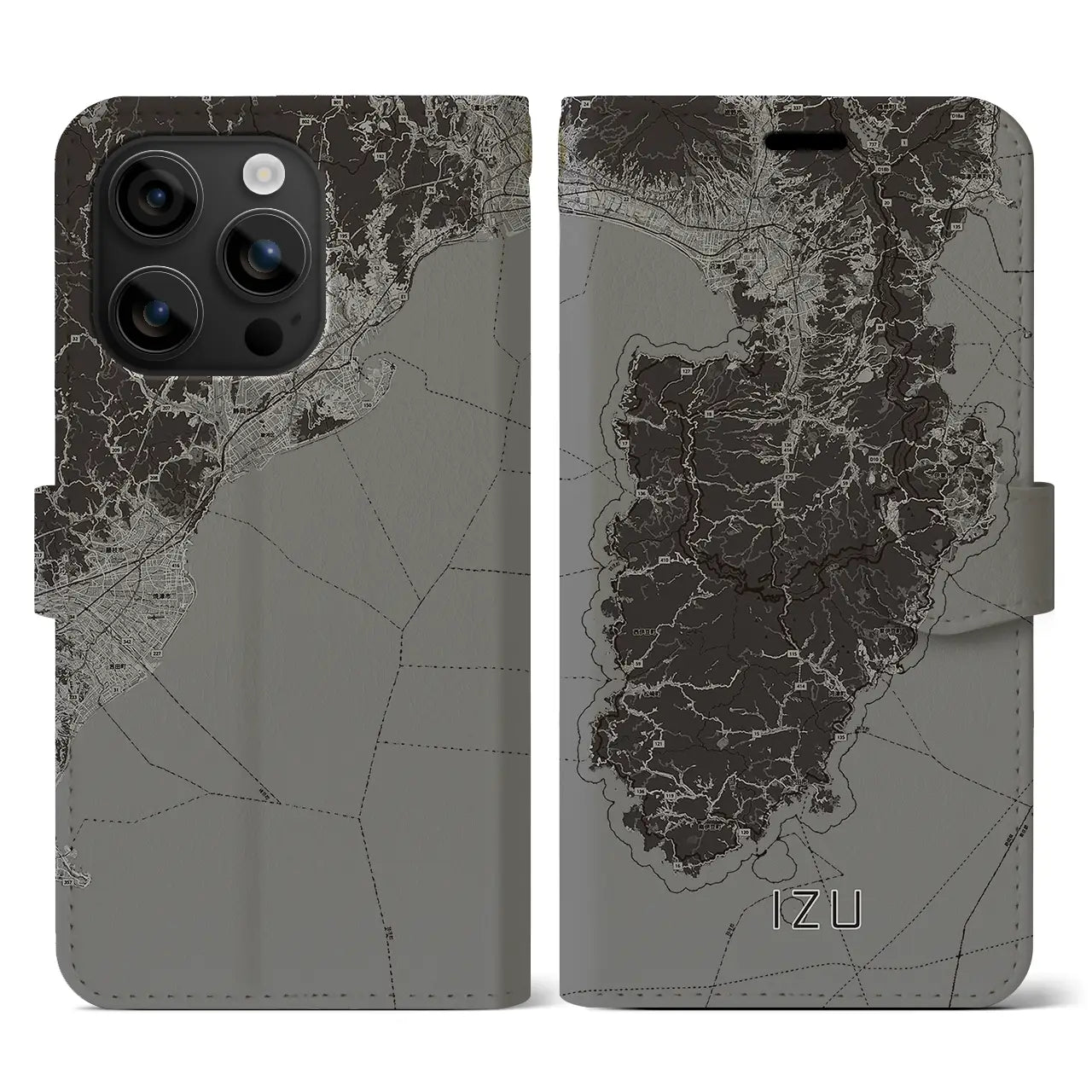 【伊豆2(静岡県)】地図柄iPhoneケース(手帳タイプ)モノトーン・iPhone 16 用