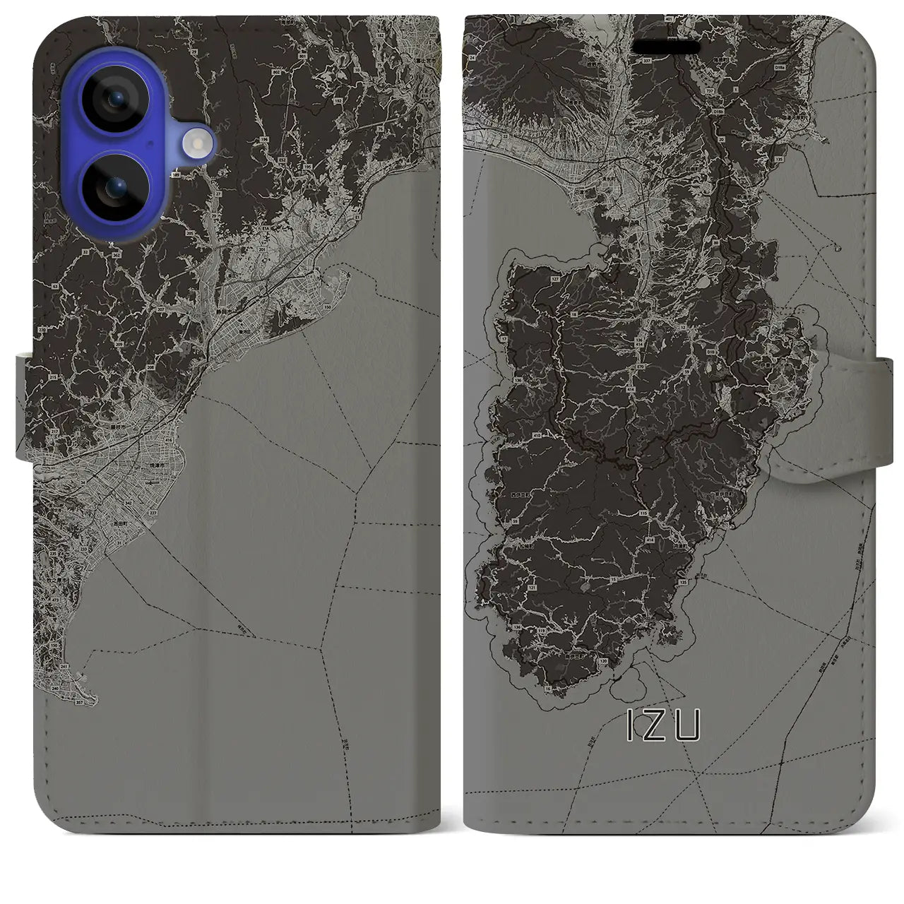【伊豆2(静岡県)】地図柄iPhoneケース(手帳タイプ)モノトーン・iPhone 16 Pro Max 用