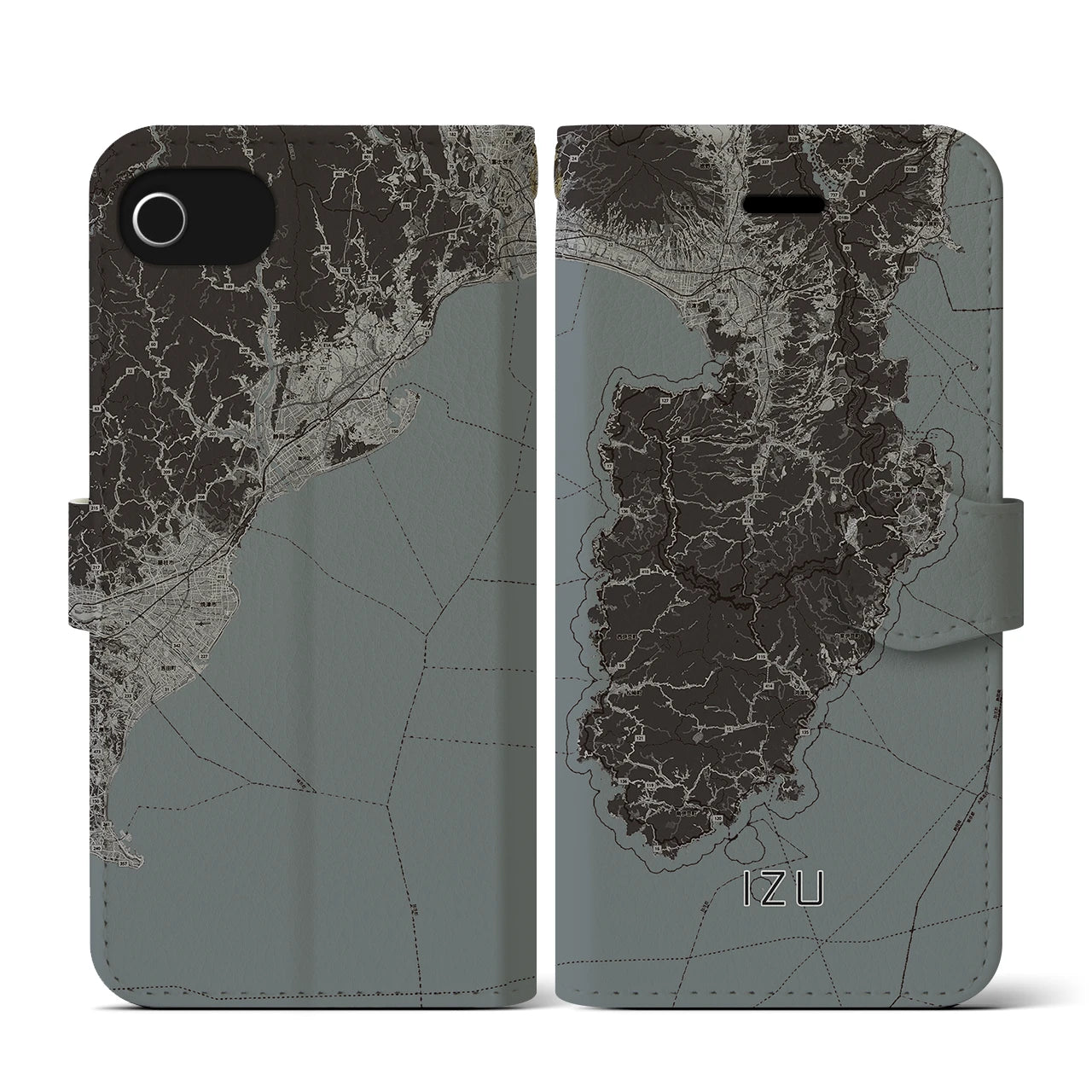 【伊豆2(静岡県)】地図柄iPhoneケース(手帳タイプ)モノトーン・iPhone SE(第3 / 第2世代) / 8 / 7 / 6s / 6 用