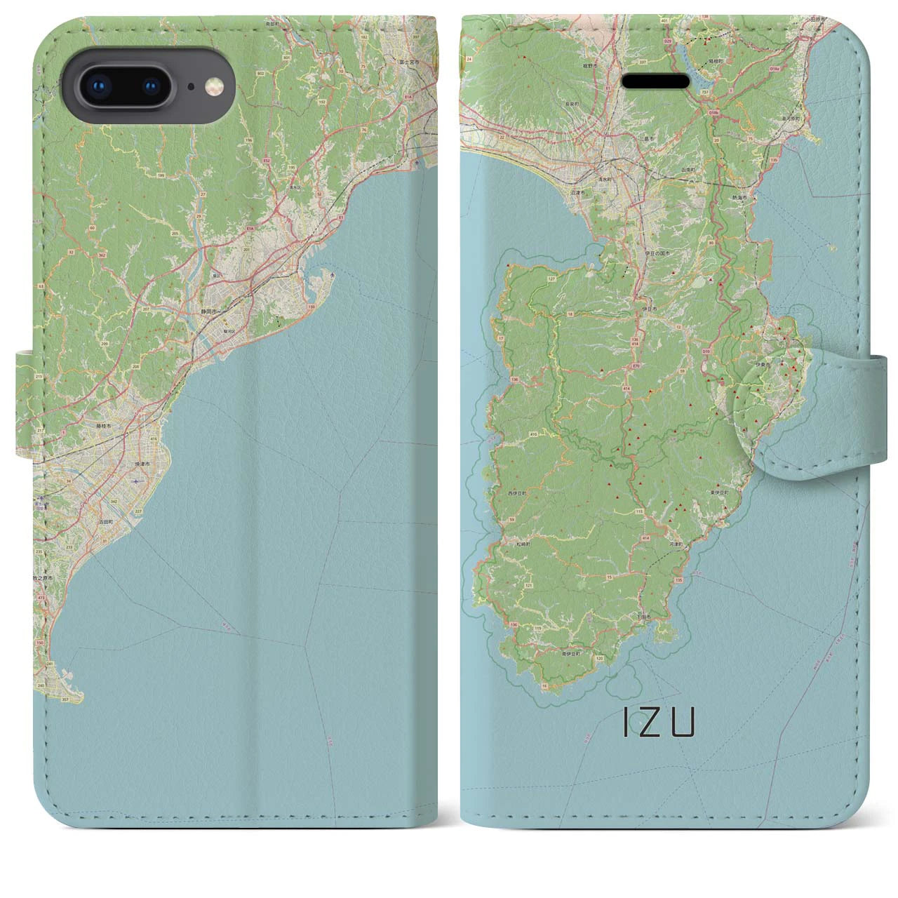 【伊豆2(静岡県)】地図柄iPhoneケース(手帳タイプ)ナチュラル・iPhone 8Plus /7Plus / 6sPlus / 6Plus 用
