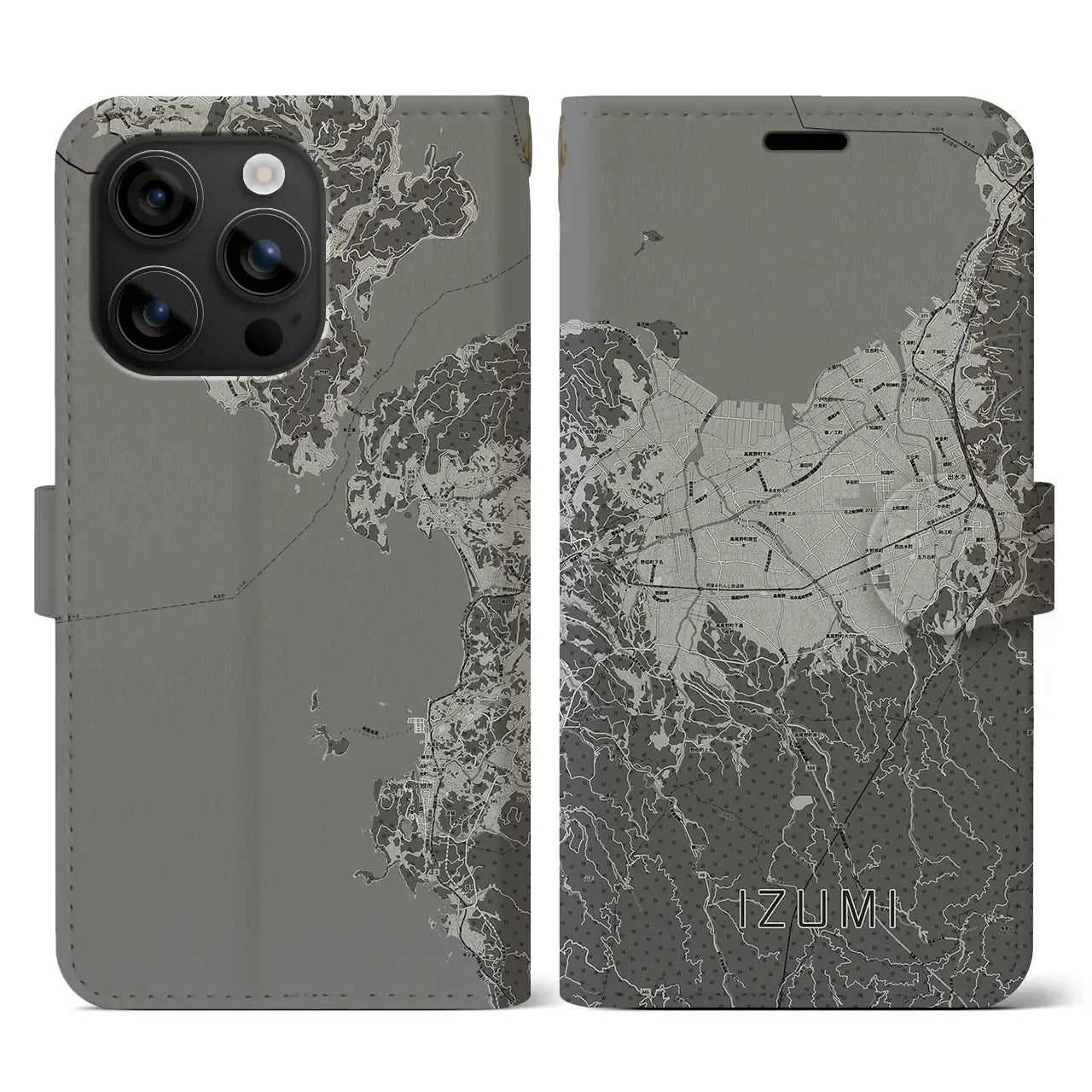 【出水(鹿児島県)】地図柄iPhoneケース(手帳タイプ)モノトーン・iPhone 16 用