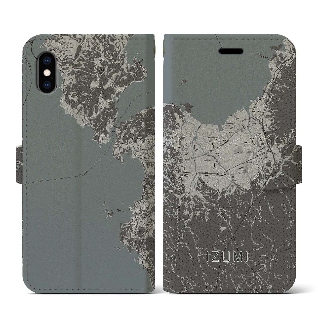 【出水(鹿児島県)】地図柄iPhoneケース(手帳タイプ)モノトーン・iPhone XS / X 用