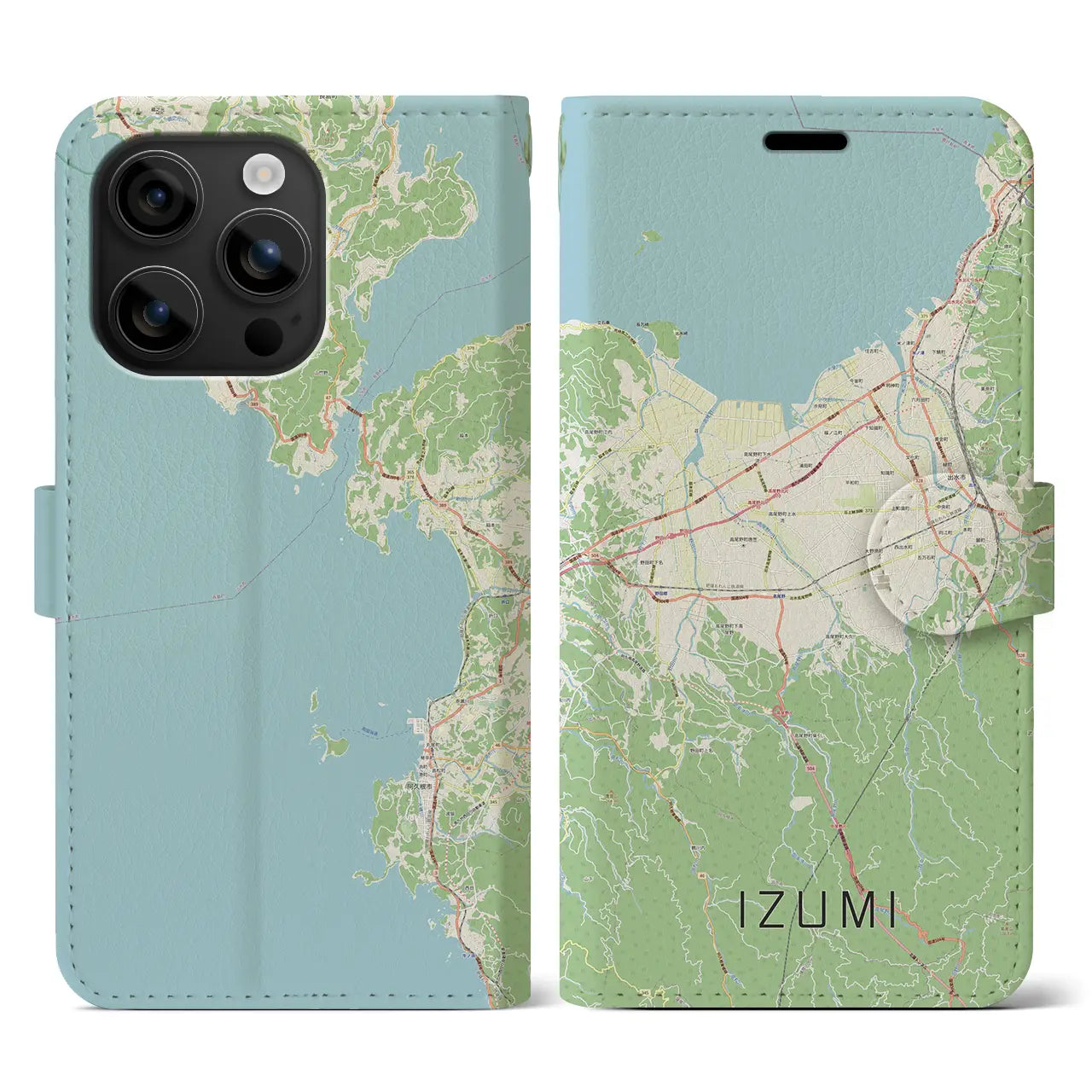 【出水(鹿児島県)】地図柄iPhoneケース(手帳タイプ)ナチュラル・iPhone 16 用