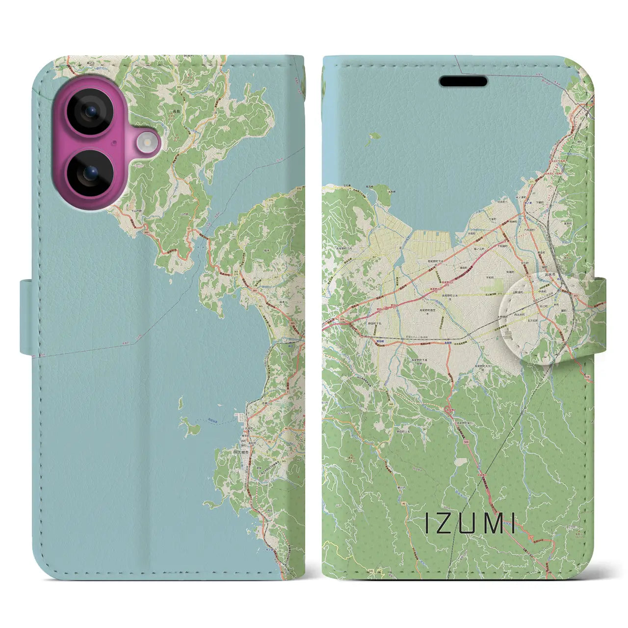 【出水(鹿児島県)】地図柄iPhoneケース(手帳タイプ)ナチュラル・iPhone 16 Pro 用