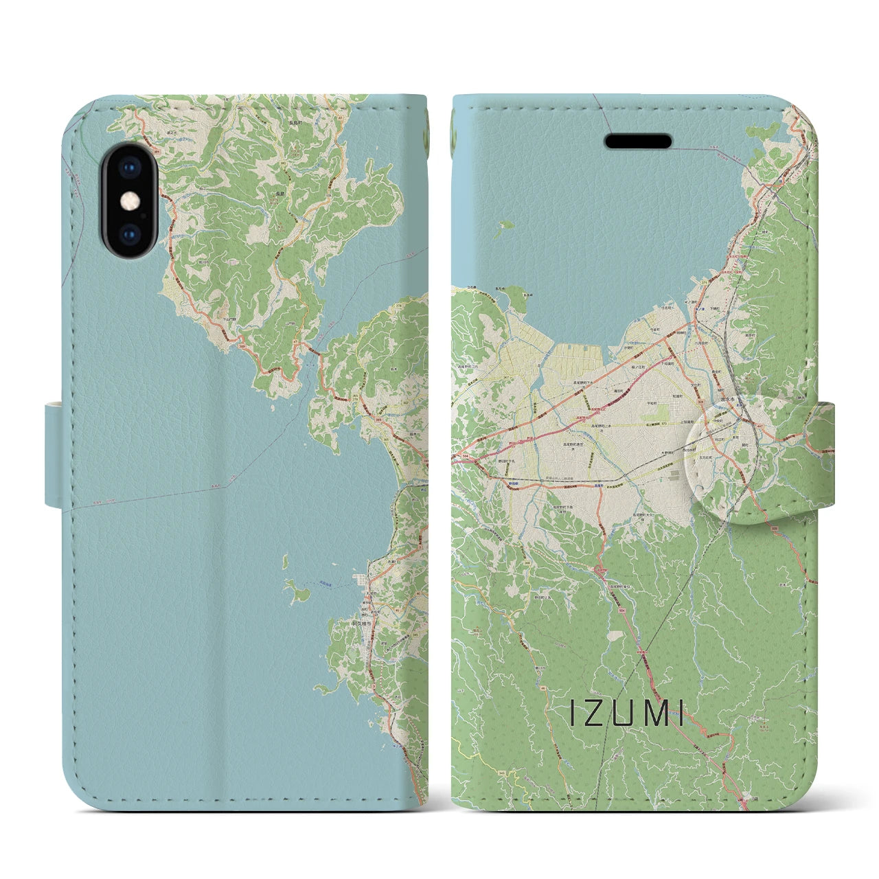 【出水(鹿児島県)】地図柄iPhoneケース(手帳タイプ)ナチュラル・iPhone XS / X 用