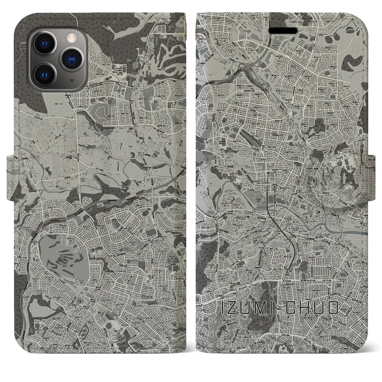 【泉中央(宮城県)】地図柄iPhoneケース(手帳タイプ)モノトーン・iPhone 11 Pro Max 用