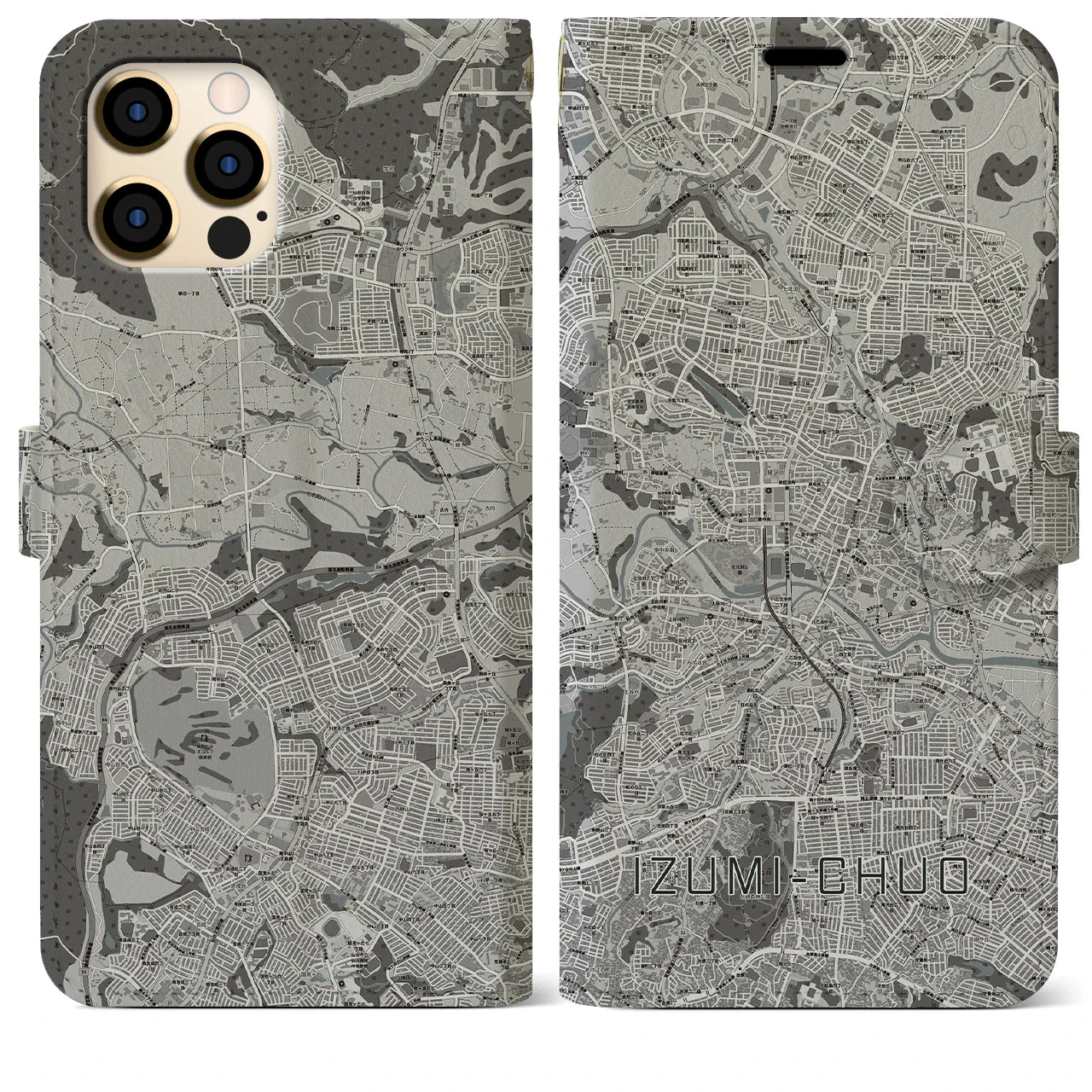 【泉中央(宮城県)】地図柄iPhoneケース(手帳タイプ)モノトーン・iPhone 12 Pro Max 用