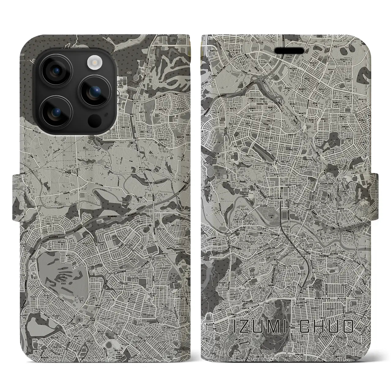 【泉中央(宮城県)】地図柄iPhoneケース(手帳タイプ)モノトーン・iPhone 16 用