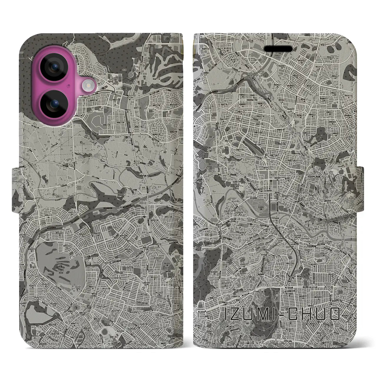 【泉中央(宮城県)】地図柄iPhoneケース(手帳タイプ)モノトーン・iPhone 16 Pro 用