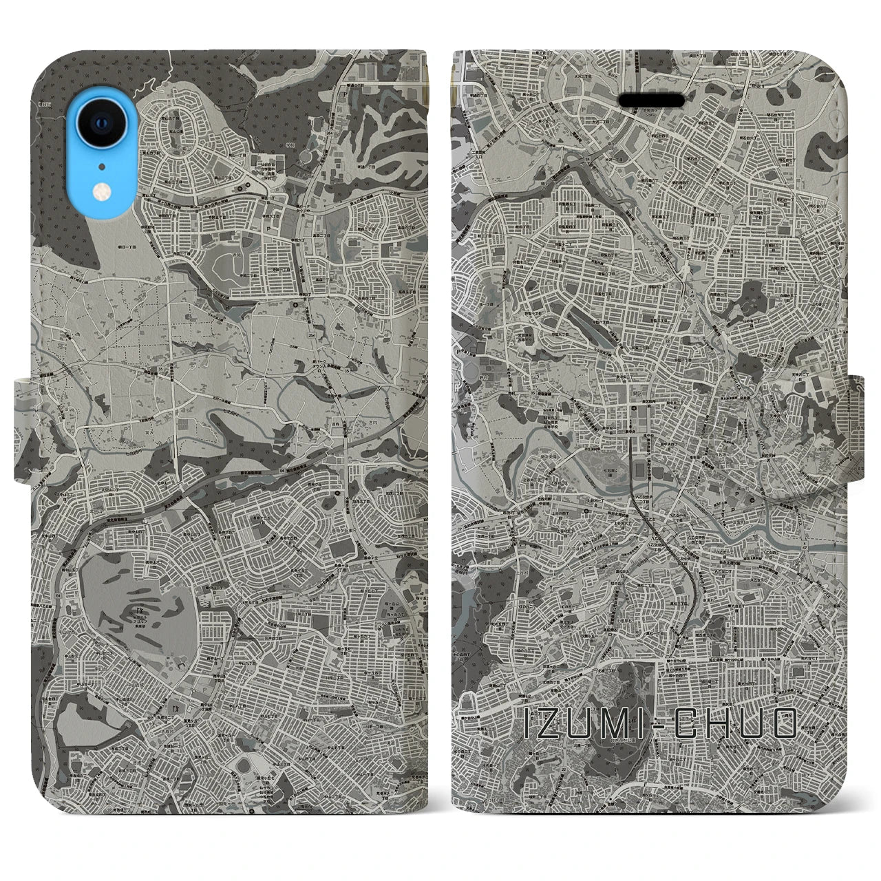 【泉中央(宮城県)】地図柄iPhoneケース(手帳タイプ)モノトーン・iPhone XR 用