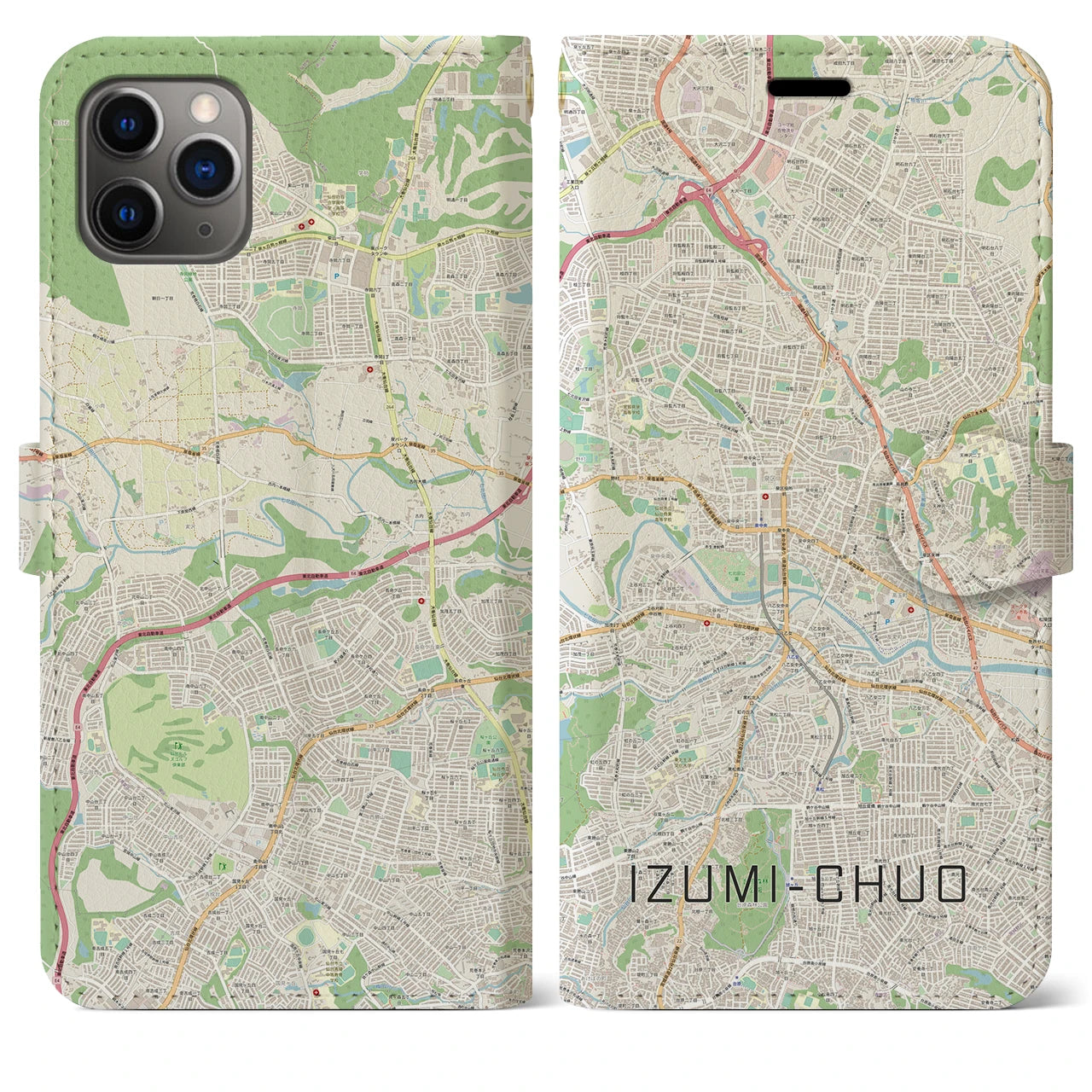 【泉中央(宮城県)】地図柄iPhoneケース(手帳タイプ)ナチュラル・iPhone 11 Pro Max 用