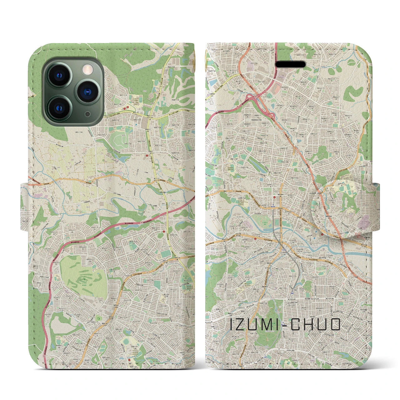 【泉中央(宮城県)】地図柄iPhoneケース(手帳タイプ)ナチュラル・iPhone 11 Pro 用