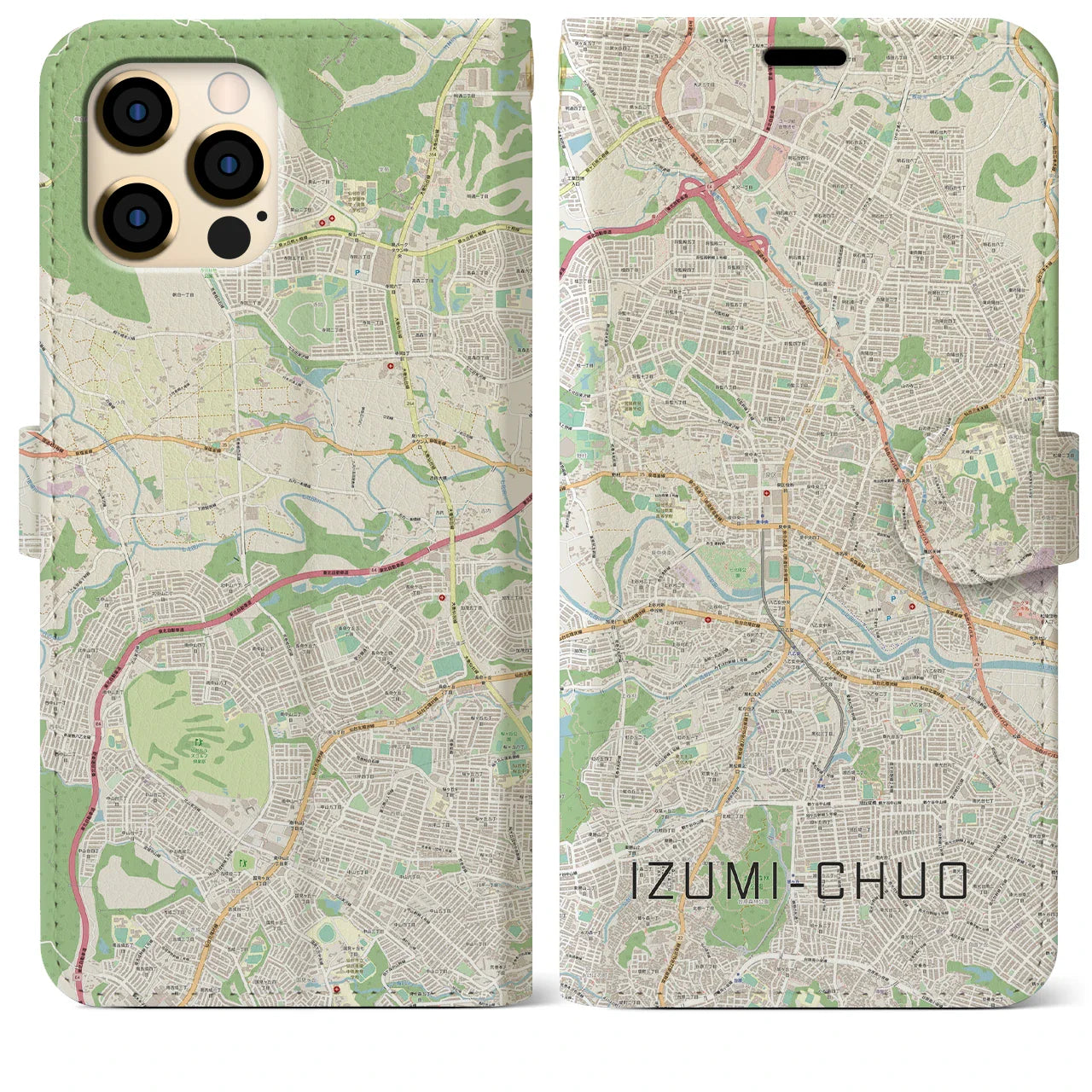 【泉中央(宮城県)】地図柄iPhoneケース(手帳タイプ)ナチュラル・iPhone 12 Pro Max 用