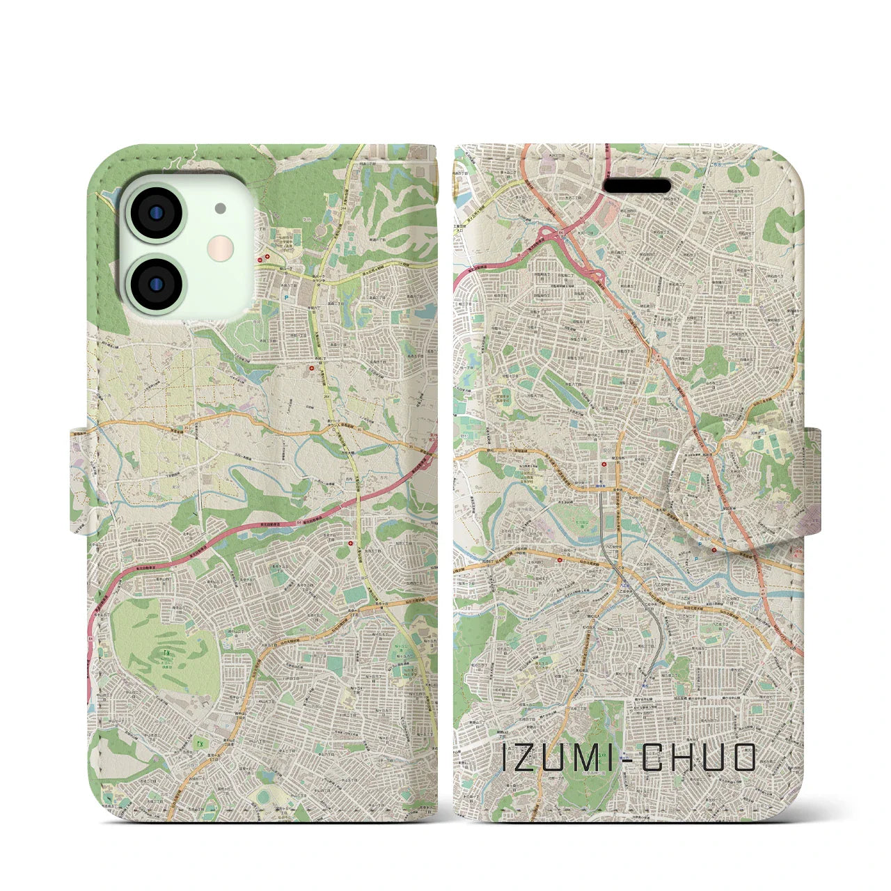 【泉中央(宮城県)】地図柄iPhoneケース(手帳タイプ)ナチュラル・iPhone 12 mini 用