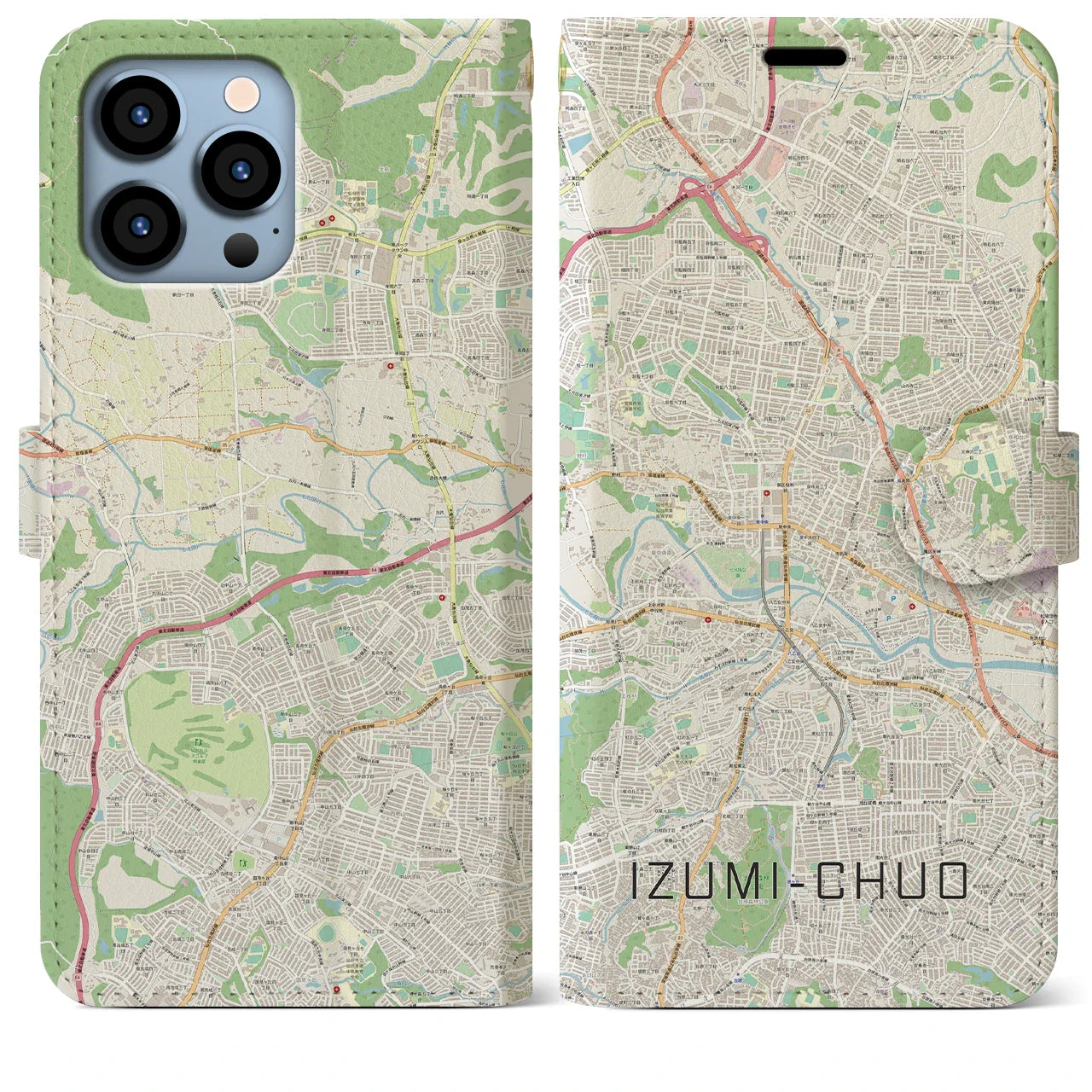 【泉中央(宮城県)】地図柄iPhoneケース(手帳タイプ)ナチュラル・iPhone 13 Pro Max 用
