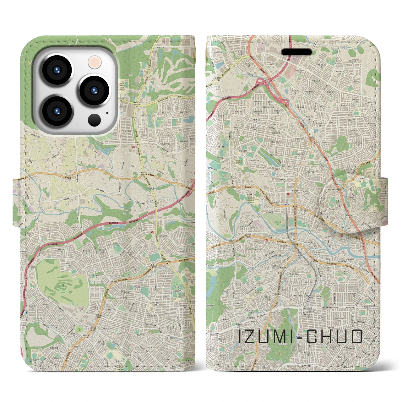 【泉中央(宮城県)】地図柄iPhoneケース(手帳タイプ)ナチュラル・iPhone 13 Pro 用