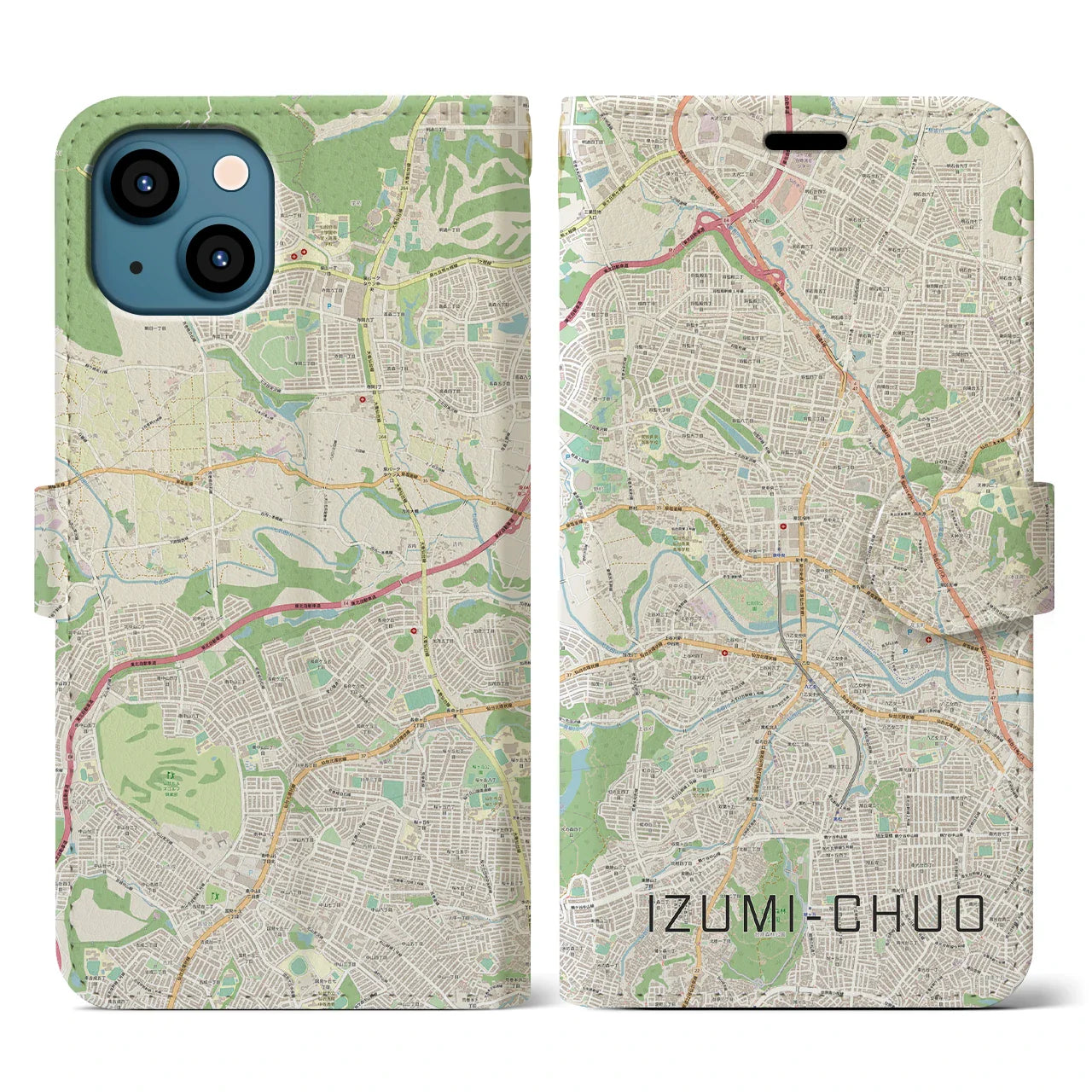 【泉中央(宮城県)】地図柄iPhoneケース(手帳タイプ)ナチュラル・iPhone 13 用