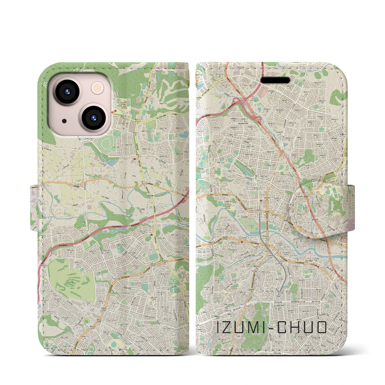 【泉中央(宮城県)】地図柄iPhoneケース(手帳タイプ)ナチュラル・iPhone 13 mini 用