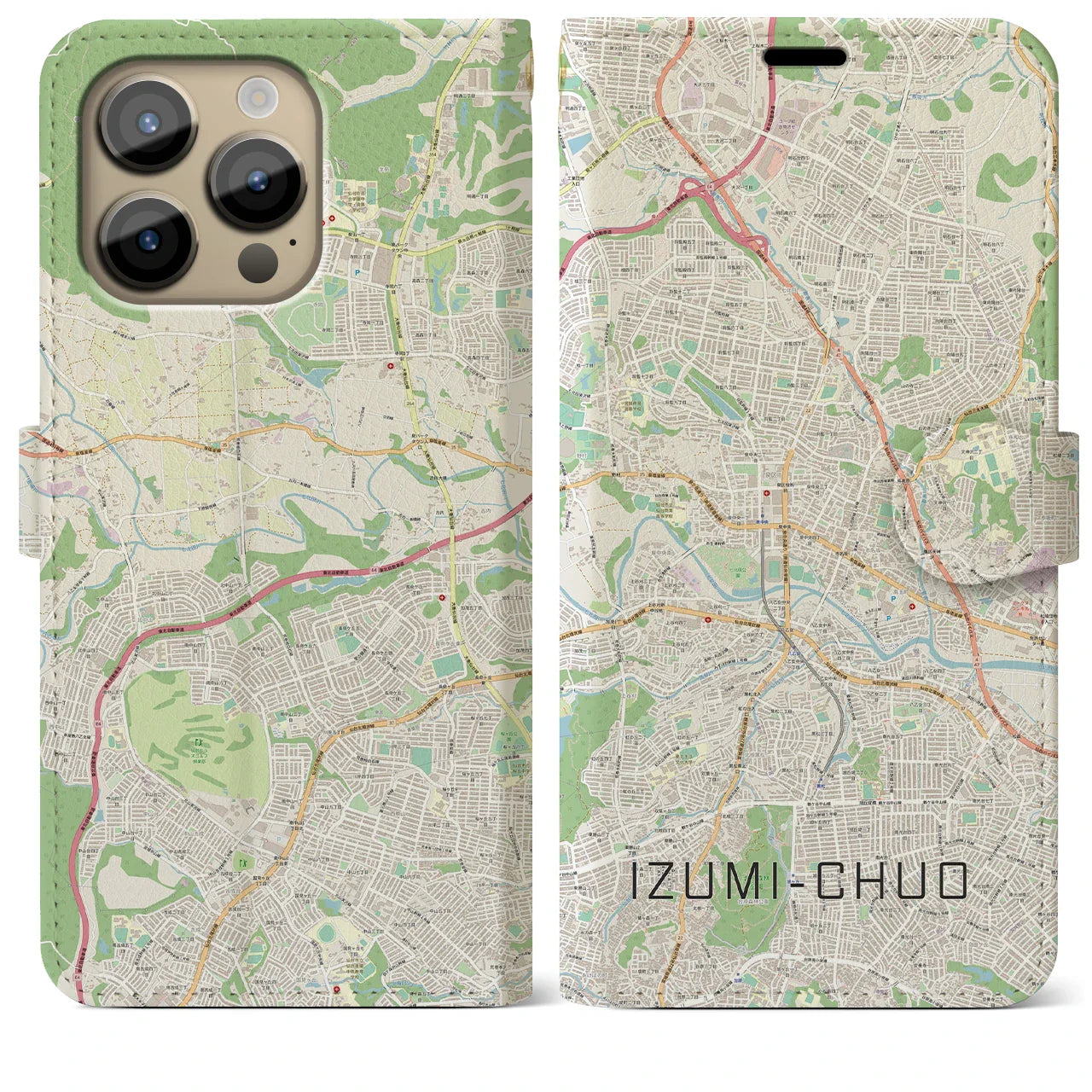 【泉中央(宮城県)】地図柄iPhoneケース(手帳タイプ)ナチュラル・iPhone 14 Pro Max 用