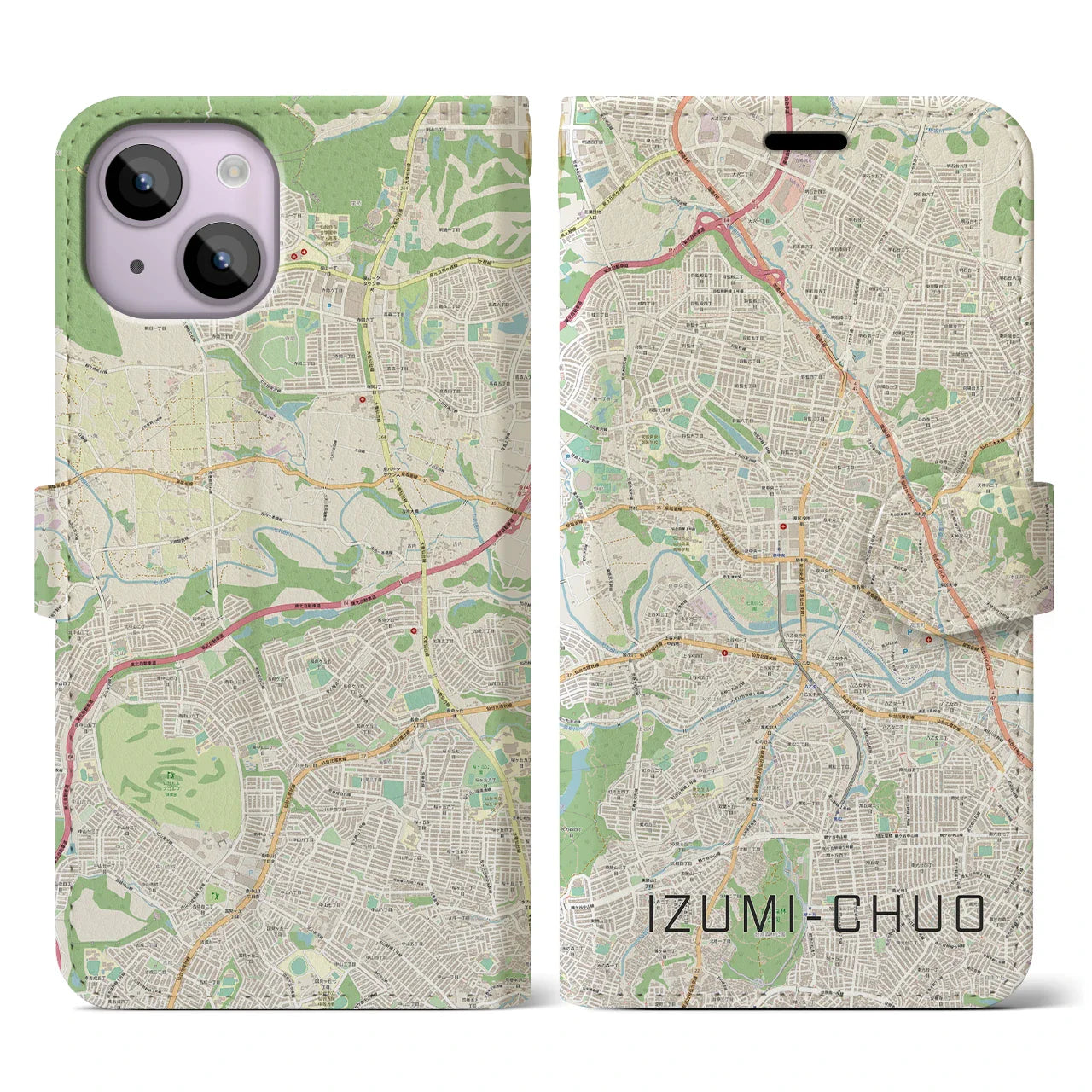 【泉中央(宮城県)】地図柄iPhoneケース(手帳タイプ)ナチュラル・iPhone 14 用