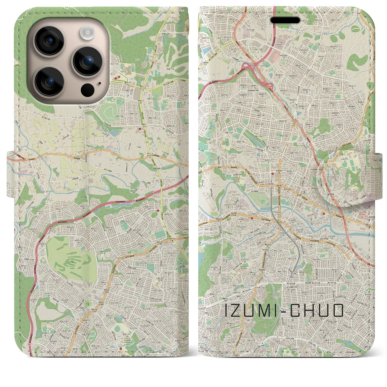 【泉中央(宮城県)】地図柄iPhoneケース(手帳タイプ)ナチュラル・iPhone 16 Plus 用