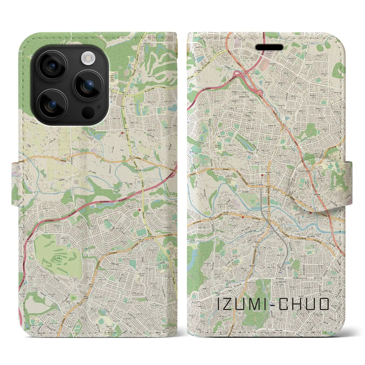 【泉中央(宮城県)】地図柄iPhoneケース(手帳タイプ)ナチュラル・iPhone 16 用