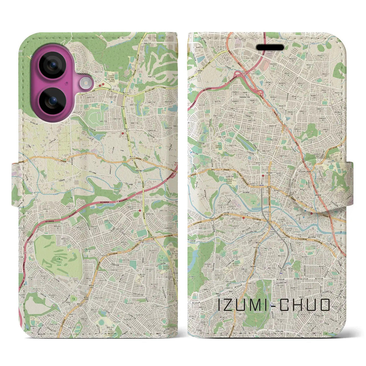 【泉中央(宮城県)】地図柄iPhoneケース(手帳タイプ)ナチュラル・iPhone 16 Pro 用