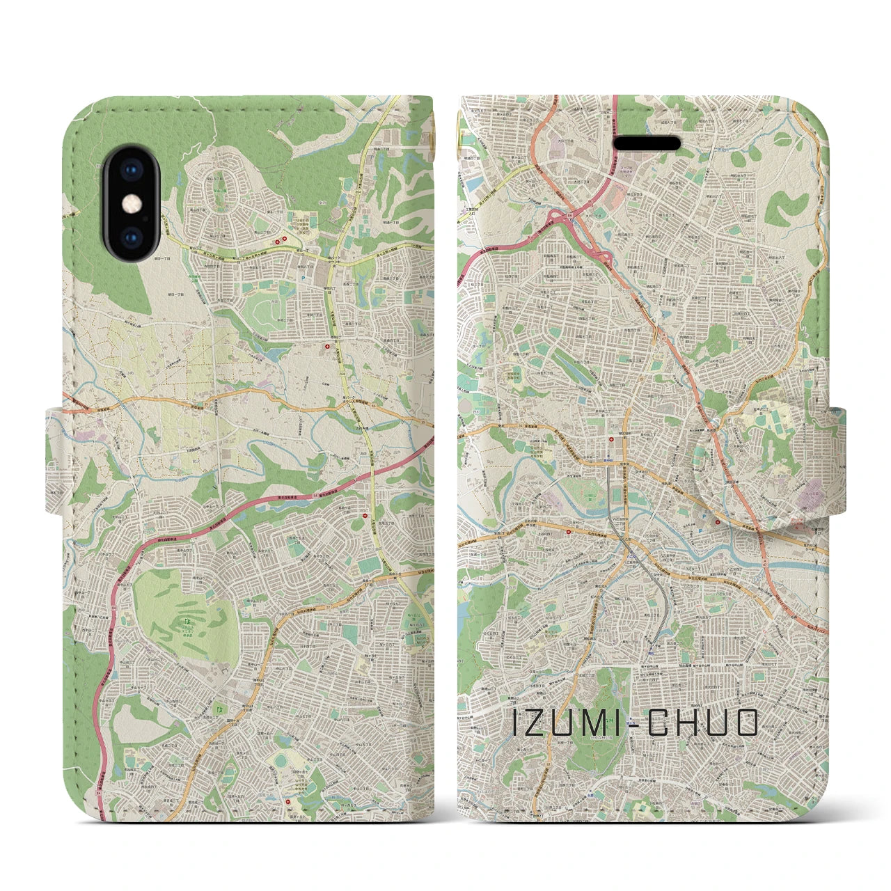 【泉中央(宮城県)】地図柄iPhoneケース(手帳タイプ)ナチュラル・iPhone XS / X 用