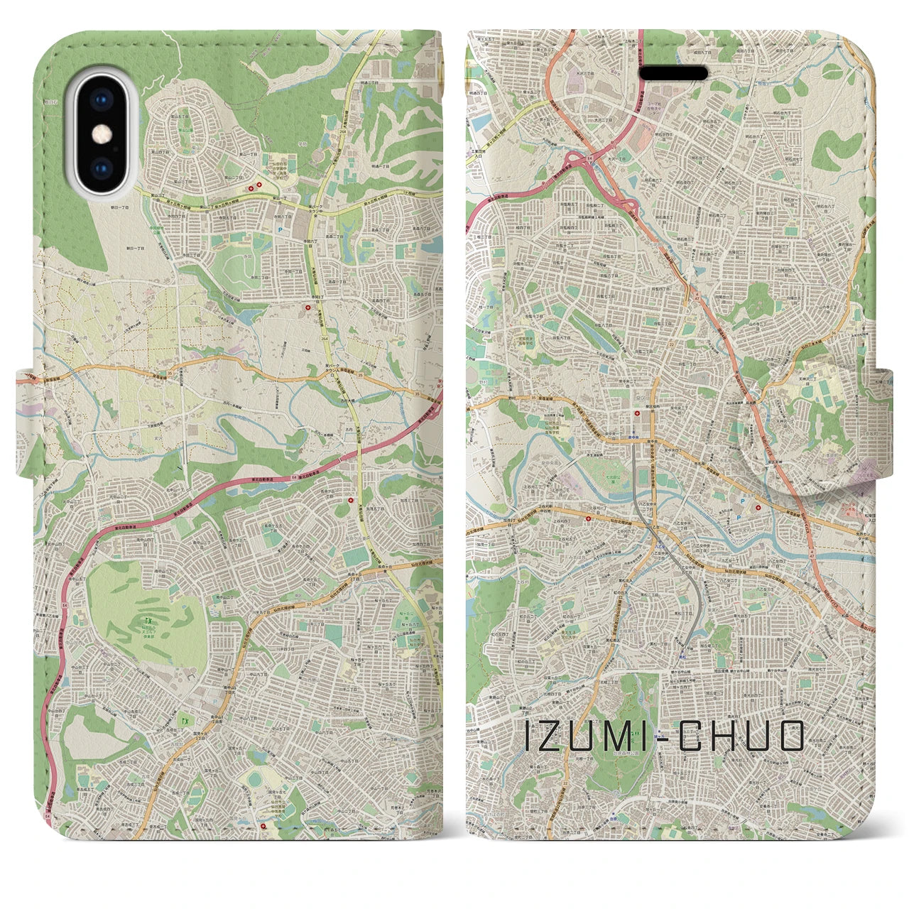【泉中央(宮城県)】地図柄iPhoneケース(手帳タイプ)ナチュラル・iPhone XS Max 用