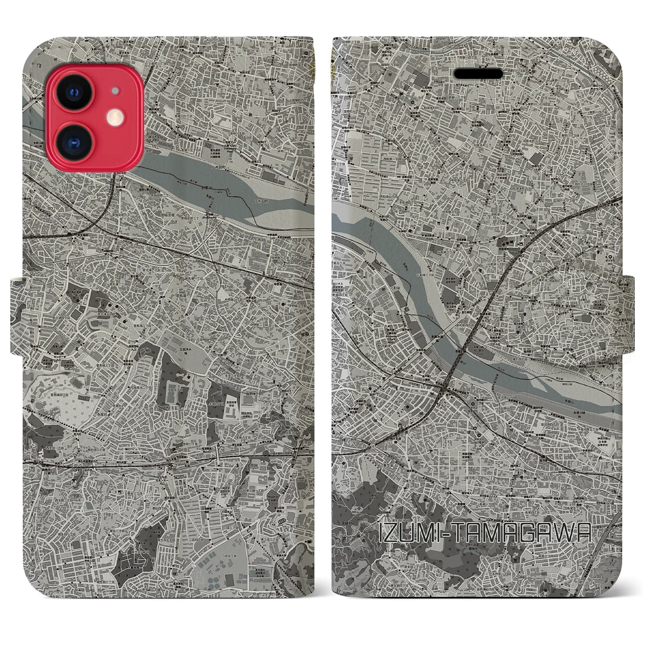 【和泉多摩川(東京都)】地図柄iPhoneケース(手帳タイプ)モノトーン・iPhone 11 用
