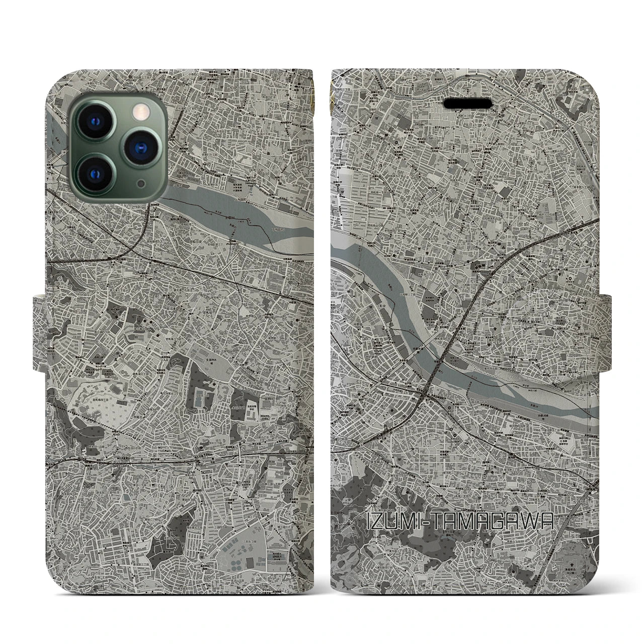 【和泉多摩川(東京都)】地図柄iPhoneケース(手帳タイプ)モノトーン・iPhone 11 Pro 用