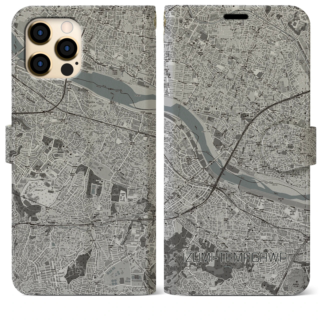 【和泉多摩川(東京都)】地図柄iPhoneケース(手帳タイプ)モノトーン・iPhone 12 Pro Max 用