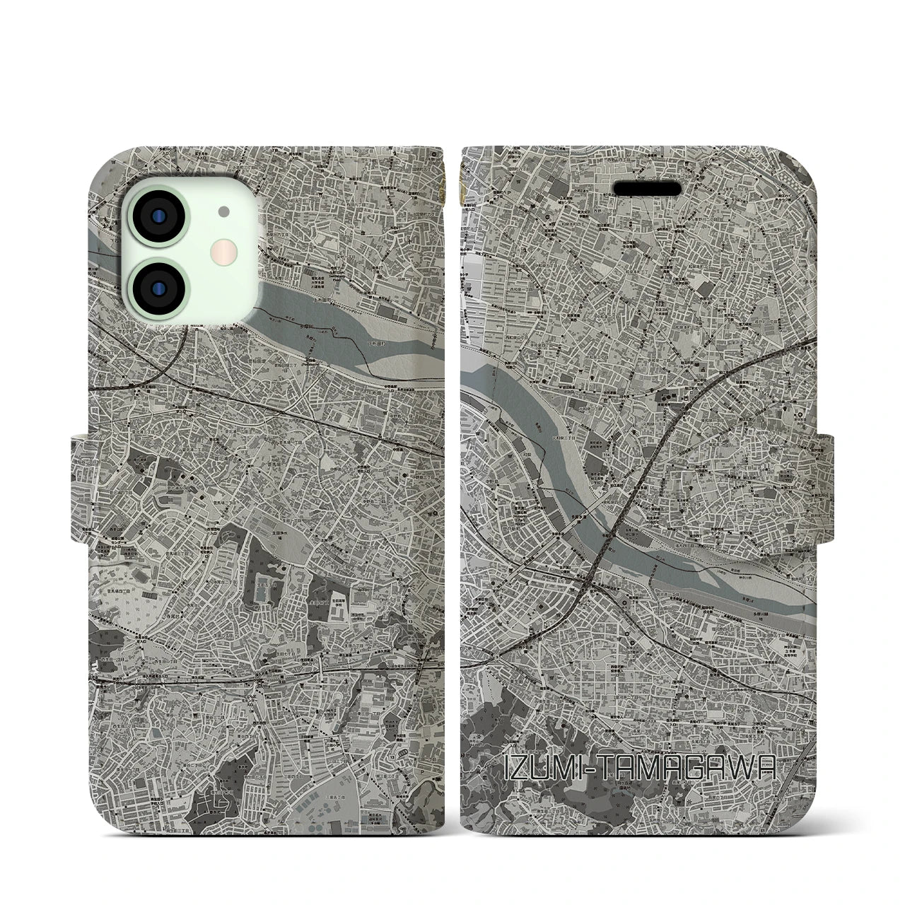 【和泉多摩川(東京都)】地図柄iPhoneケース(手帳タイプ)モノトーン・iPhone 12 mini 用