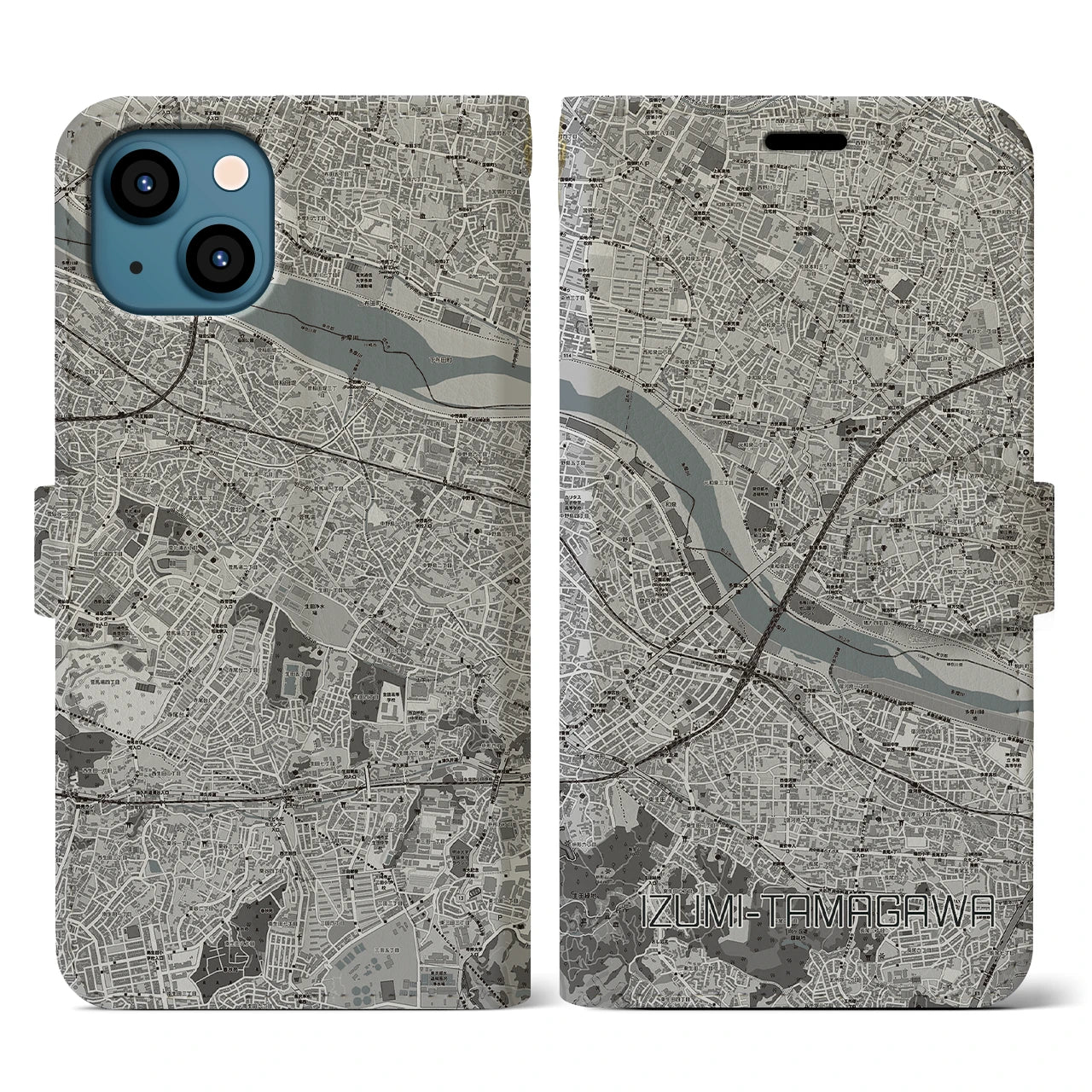 【和泉多摩川(東京都)】地図柄iPhoneケース(手帳タイプ)モノトーン・iPhone 13 用
