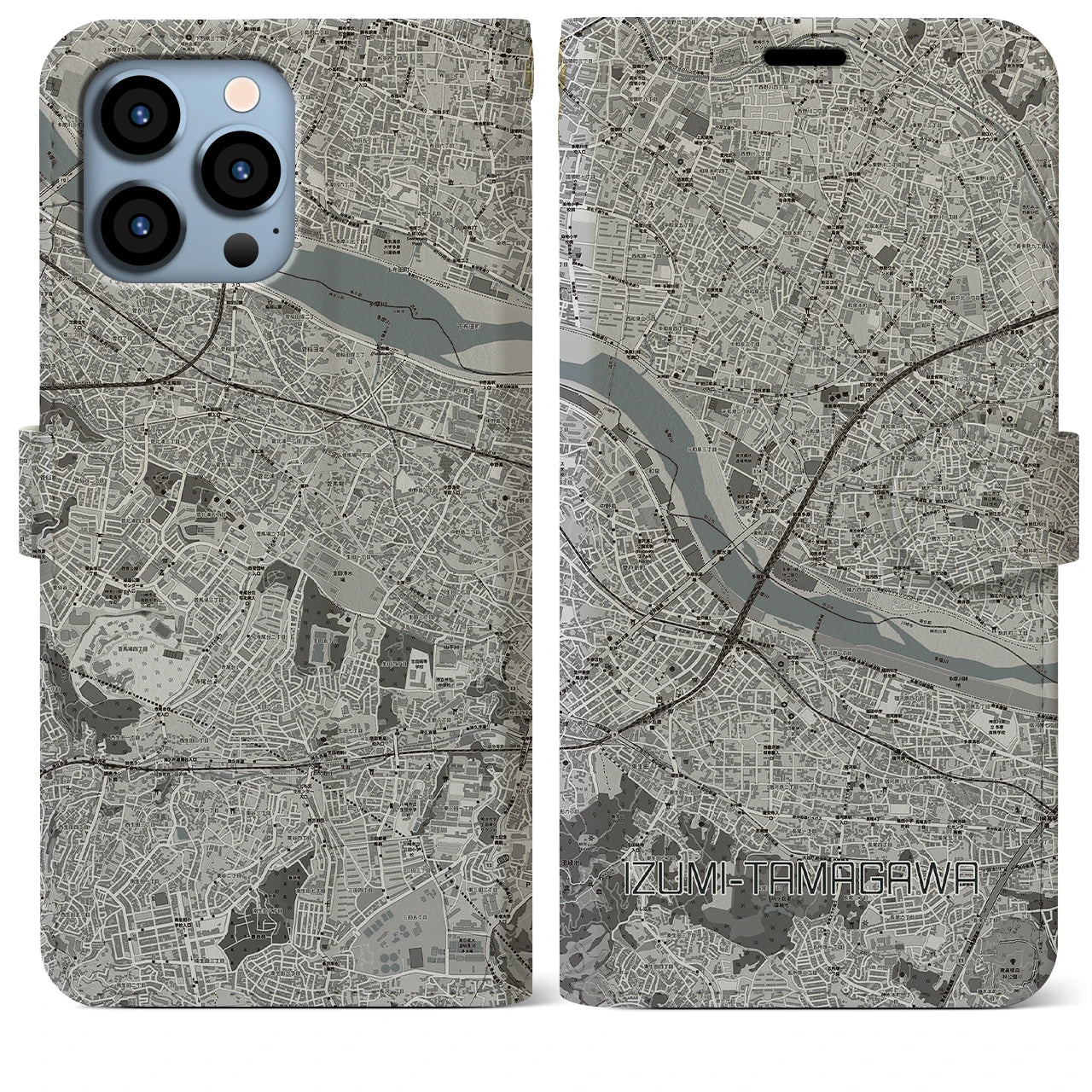 【和泉多摩川(東京都)】地図柄iPhoneケース(手帳タイプ)モノトーン・iPhone 13 Pro Max 用