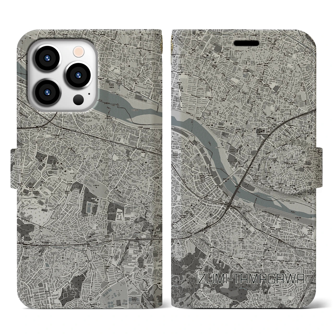 【和泉多摩川(東京都)】地図柄iPhoneケース(手帳タイプ)モノトーン・iPhone 13 Pro 用