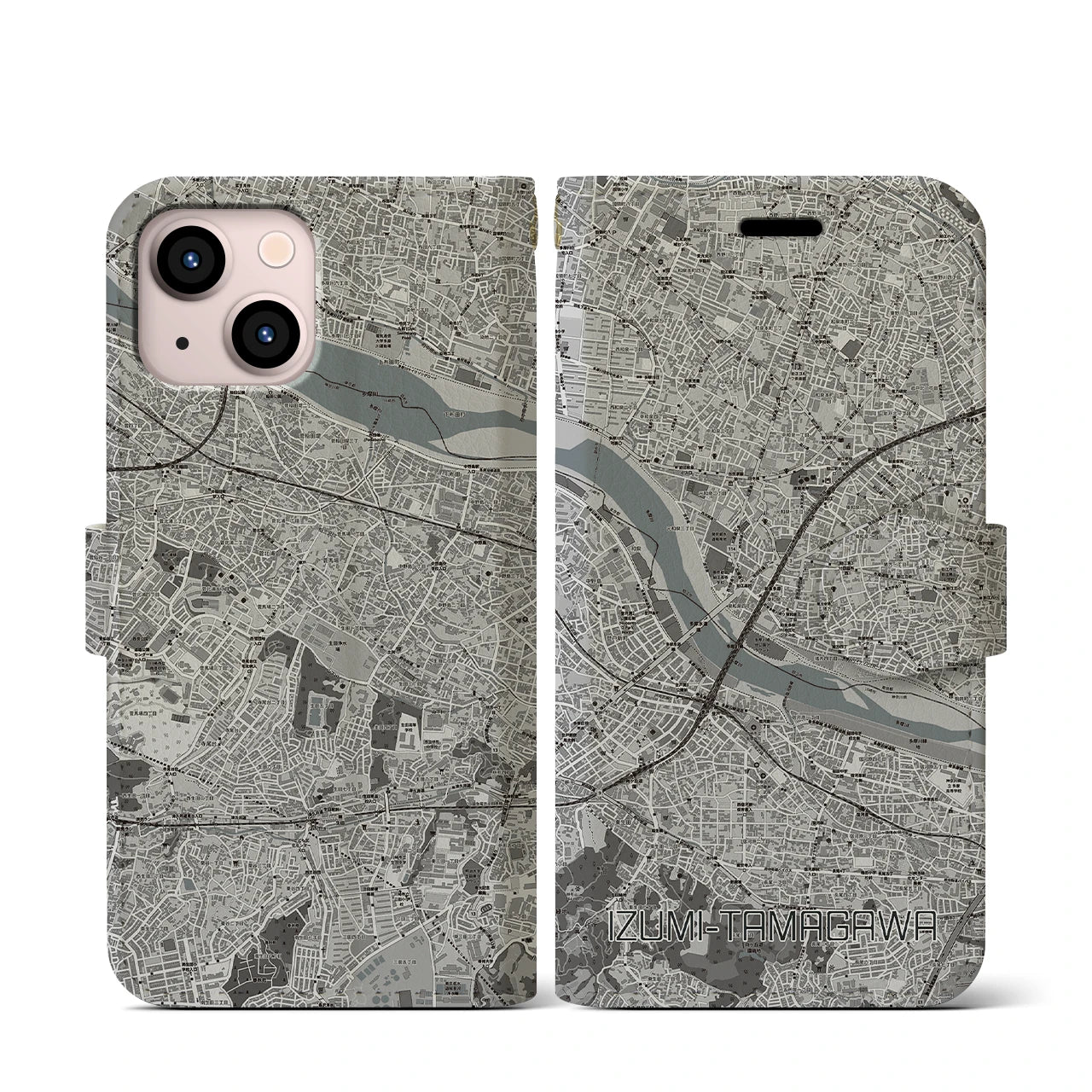 【和泉多摩川(東京都)】地図柄iPhoneケース(手帳タイプ)モノトーン・iPhone 13 mini 用