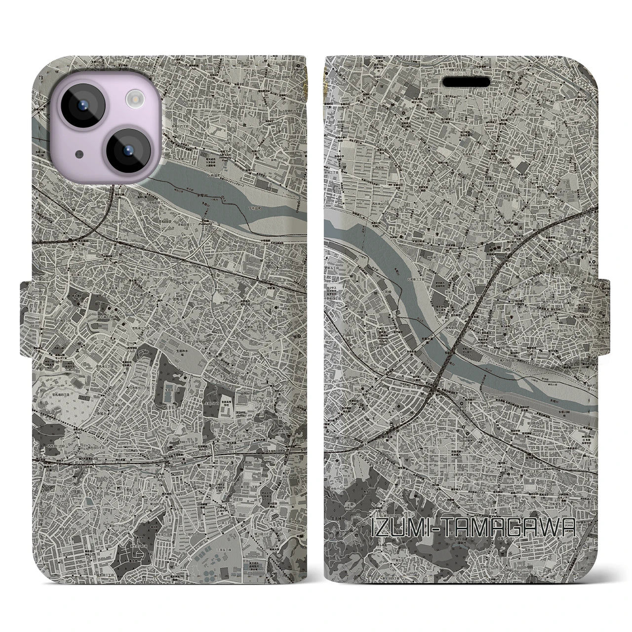 【和泉多摩川(東京都)】地図柄iPhoneケース(手帳タイプ)モノトーン・iPhone 14 用